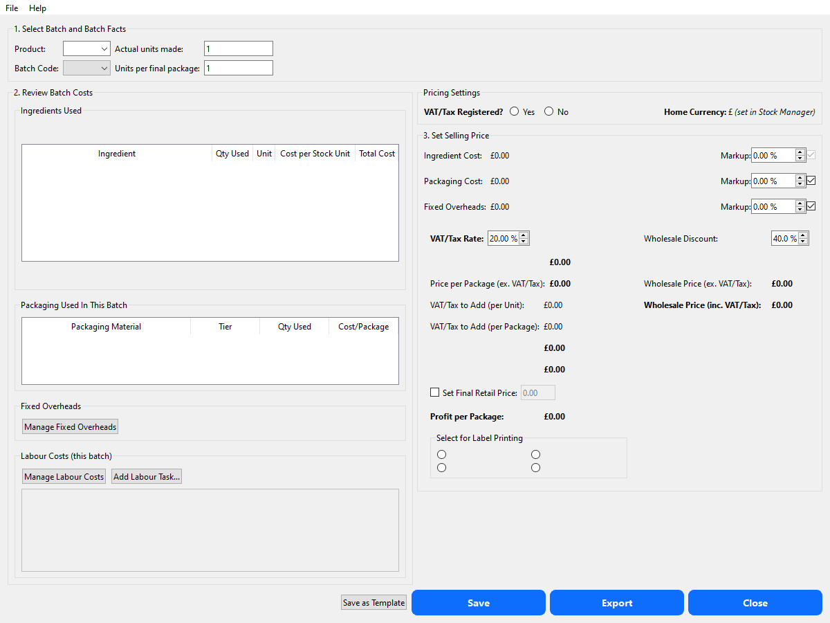 Pricing screen